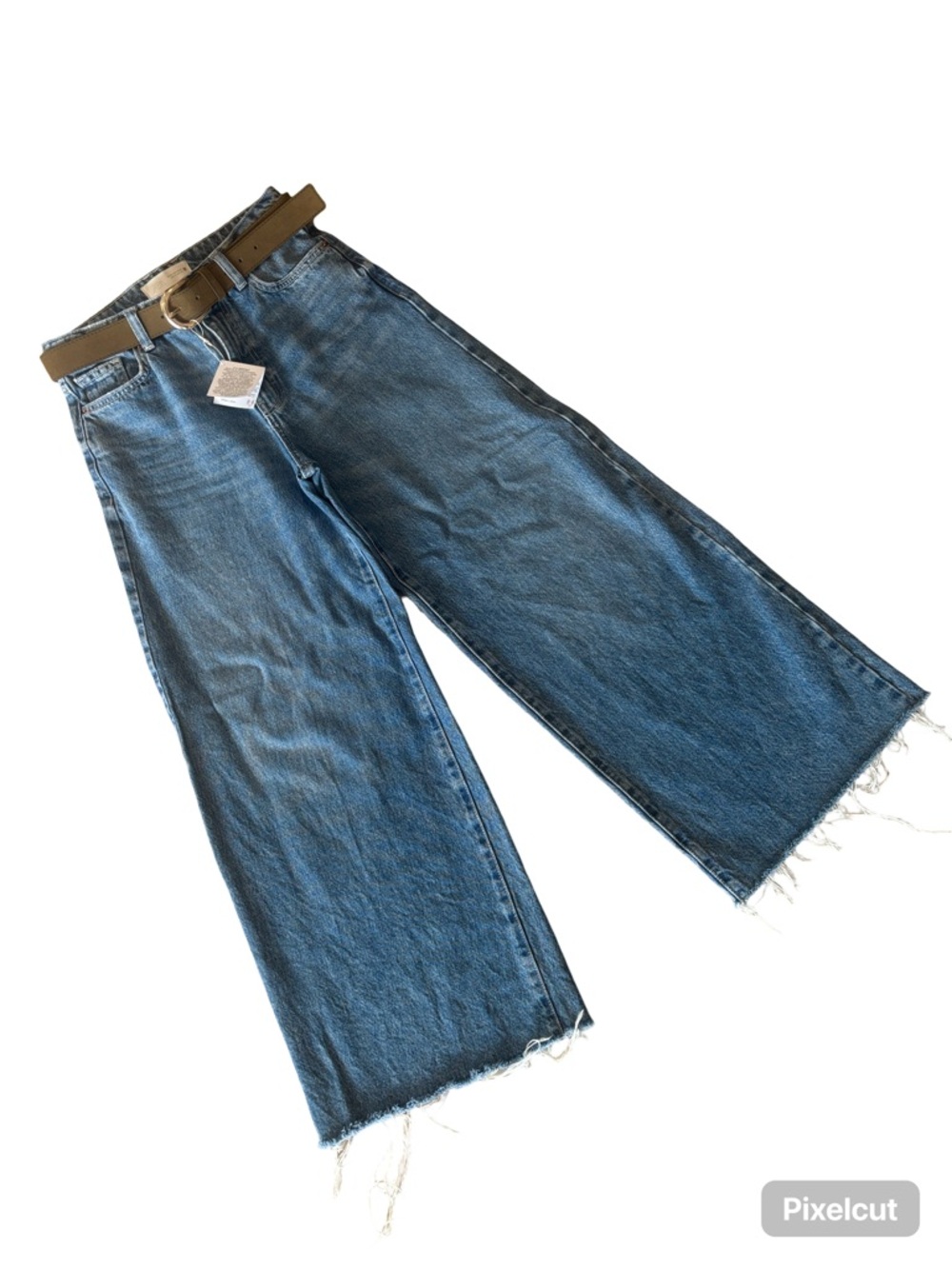 Women’s Blue Wide-Leg Raw Hem Jeans